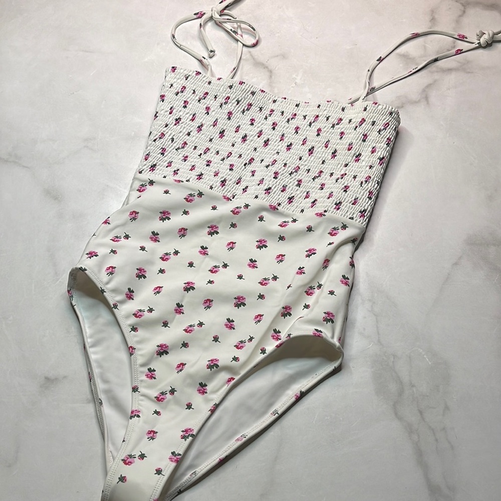 LNA Smocked One Piece Swimsuit Floral NWOT